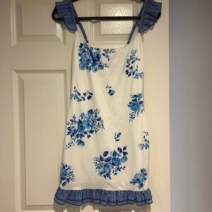 Floral Blue and White Mini Dress